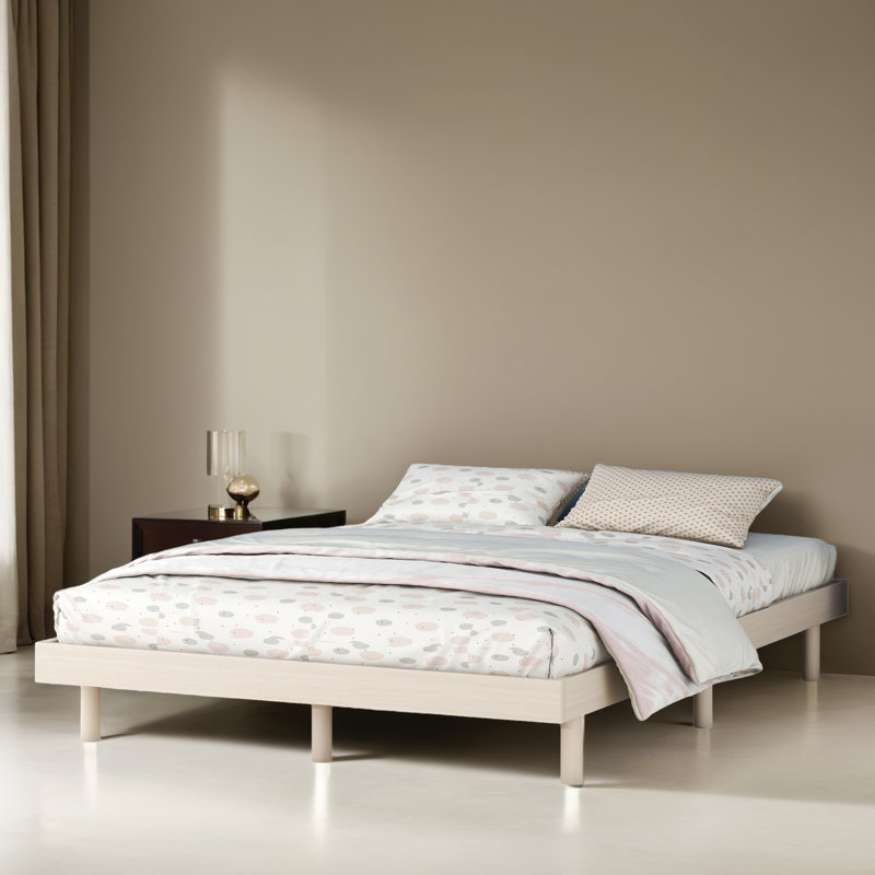 Queen Size Floating Platform Bed Frame, Full, White Washed