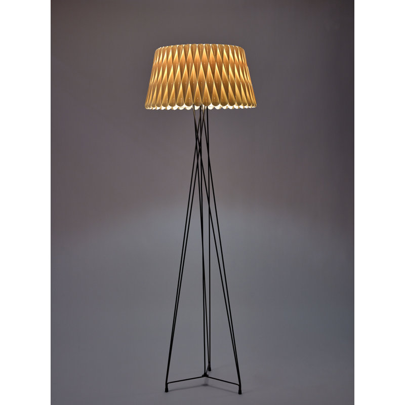 Lola Tripod Floor Lamp, Natural Beech, Gold