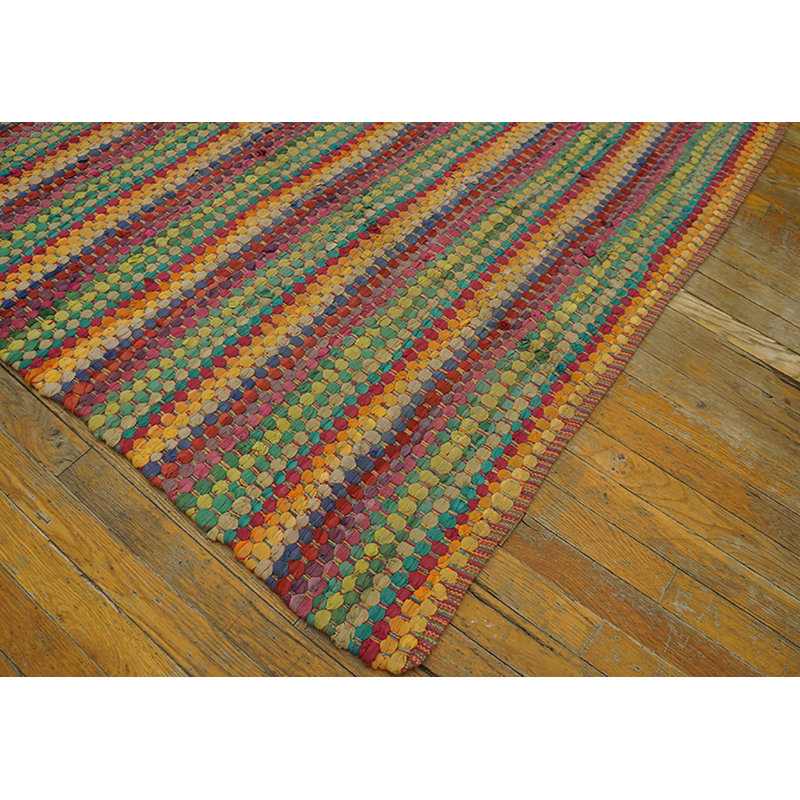 Tapis Mid-Century à rayures rétro tressé multicolore des années 1950