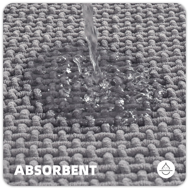 Idalee Bath Rug with Non-Slip Backing, Gray, 16''W x 24''L
