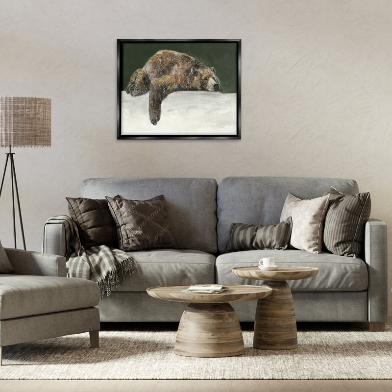 «Sleepy Woodland Bear» par Jacob Q, H 25 po x l 31 po, Cadre flottant noir de jais