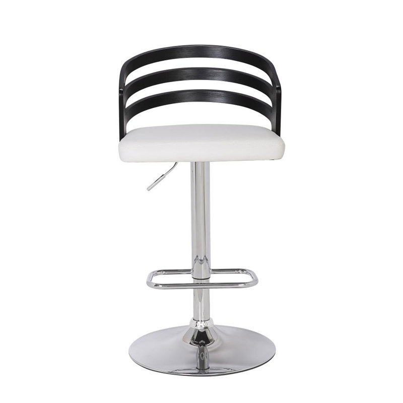 Tabouret de bar pivotant à dossier moderne en bois avec coussin, Siège blanc / structure noire