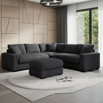 98.7" W Sectional Corner Sofa Oversized Corduroy Modular Cloud Couch With Upholstered Moveable Ottoman
