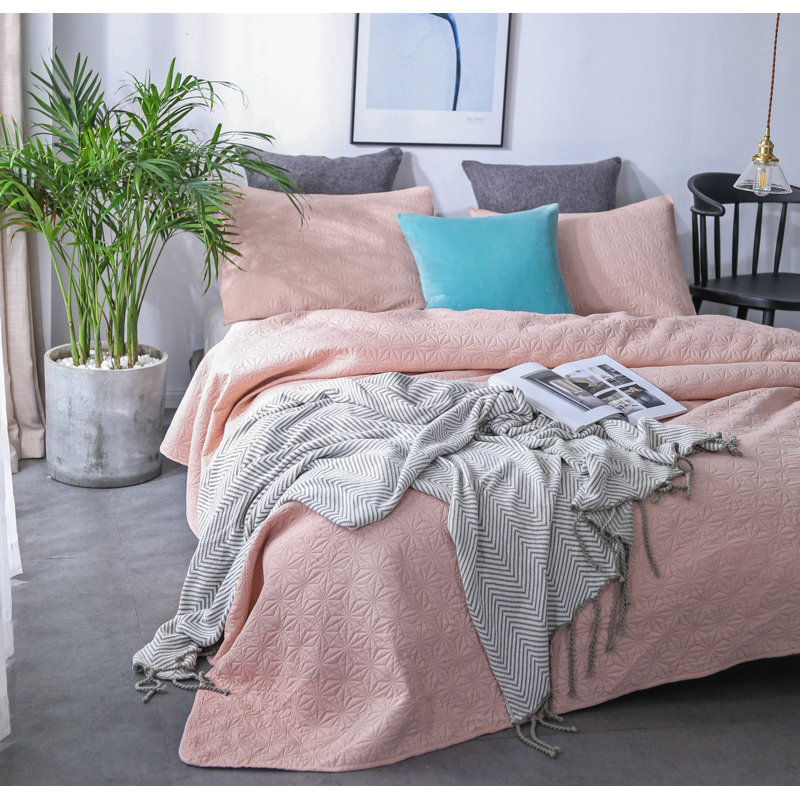 Blush Pink Microfiber Queen Reversible Quilt Set