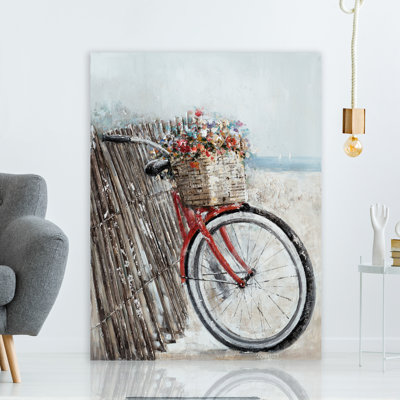 Le vélo sur la plage - peinture sur toile tendue