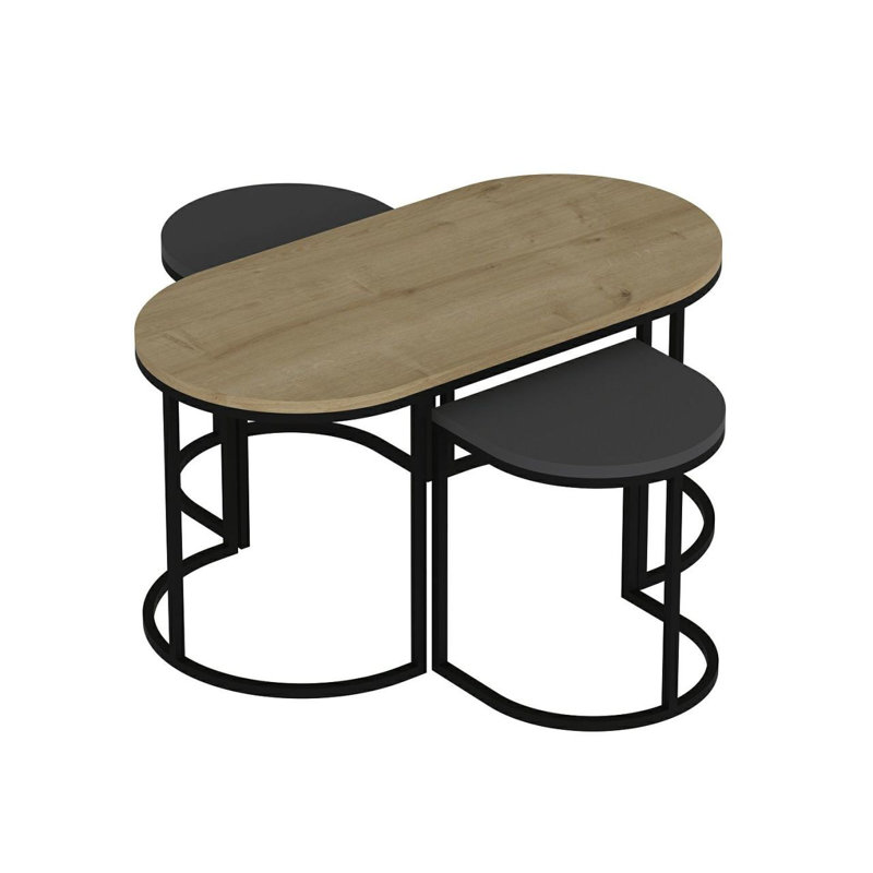 Modern Nesting Table Set (3 Pieces), Oak & Anthracite, 35.4 x 17.7 x 17.7 in (1 Piece: 35.4 x 15.7 x 11.8 in) | 100% Melamine Coated Particle Board & Metal Frame | Stylish Industrial Design for Home & Office