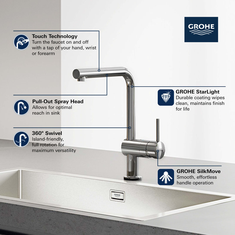 Minta® Pull Out Touch Single Handle Kitchen Faucet, SuperSteel Infinity