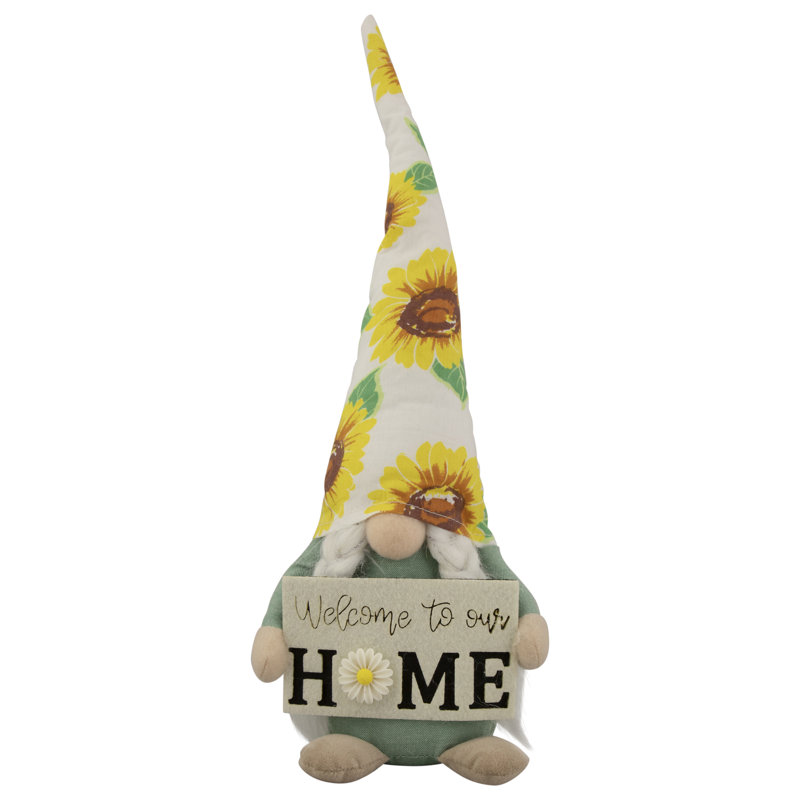 15.5" Spring Gnome Figurine with Sunflower Hat and Welcome Sign