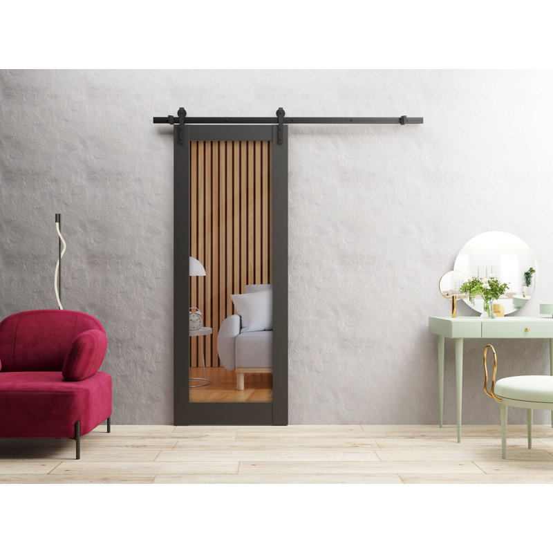 Porte de grange robuste | Verre transparent Lucia | Ensemble de quincaillerie lourde pour cintres de rail | Portes intérieures solides