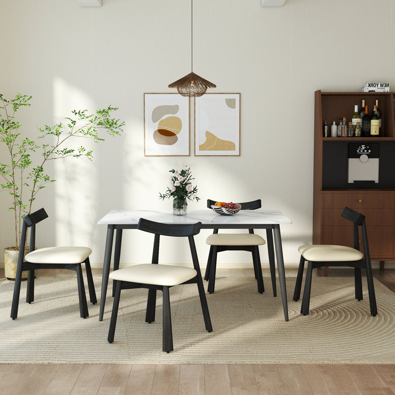 Hanes 4-Piece Modern Upholstered Rubber Wood Faux Leather Dining Chair, White