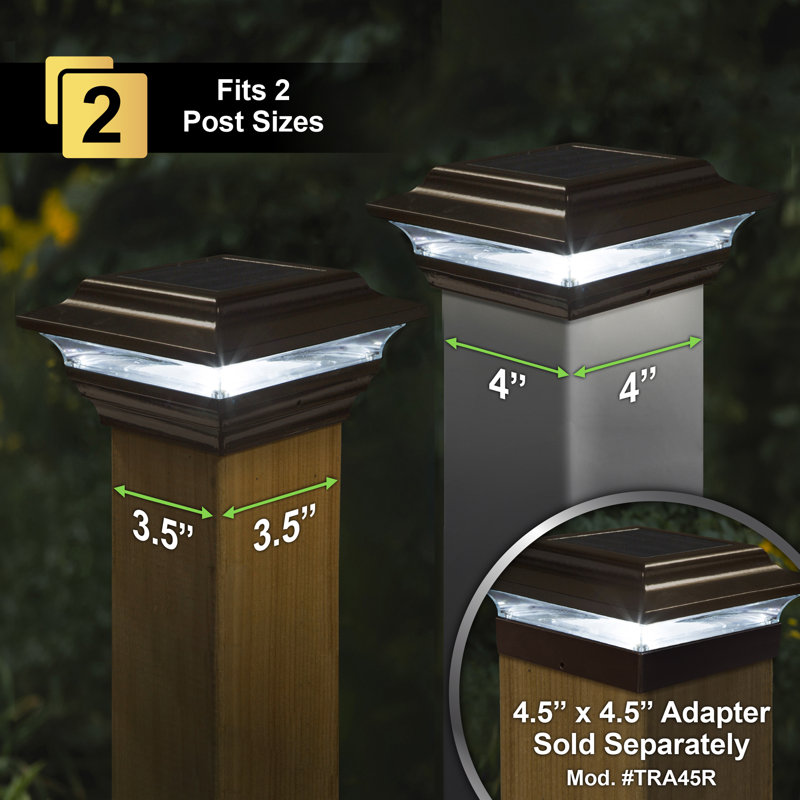 Imperial Solar Powered Integrated LED Aluminium 4 in. x 4 in. Fence Post Cap Light with Base Adapter Included, Bronze