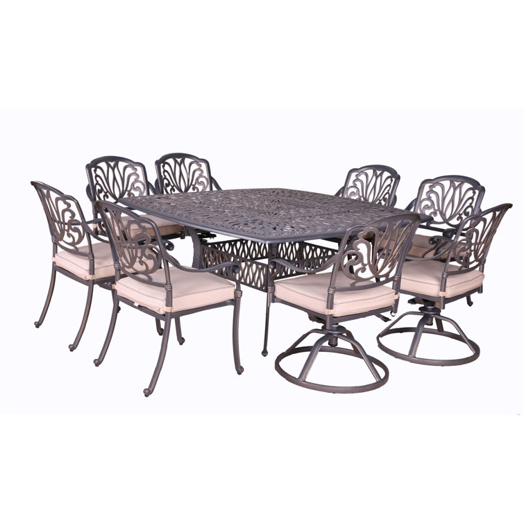 Annecorinne Square 8 - Person 64" Long Aluminum Dining Set with Sunbrella Cushions