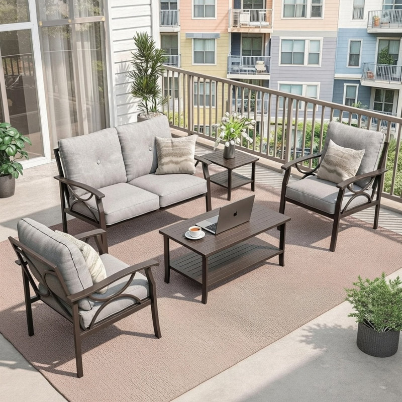 5-Piece Metal Patio Furniture Set, Gray