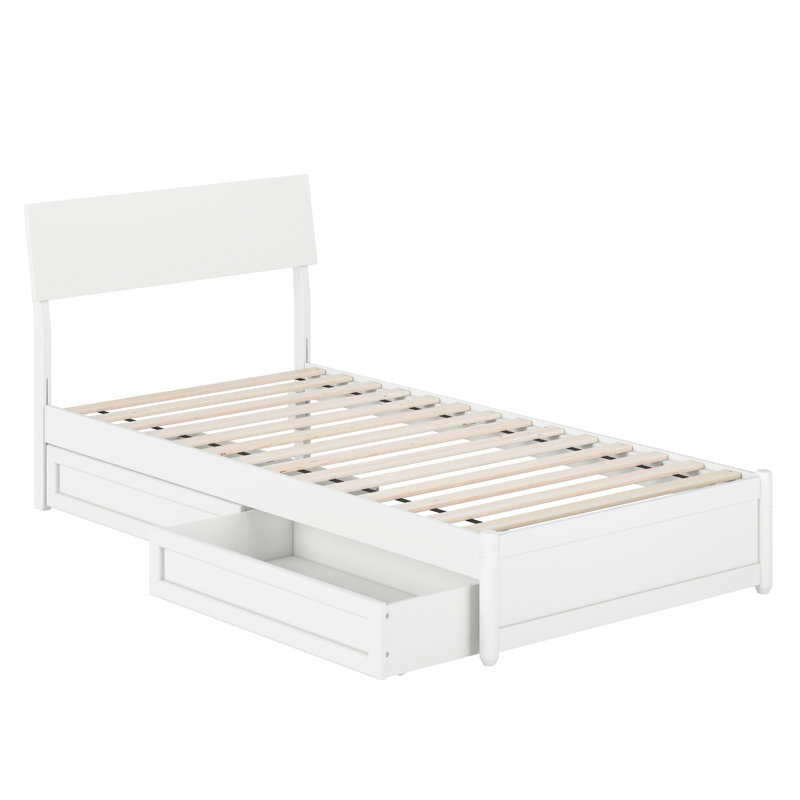 Lit plateforme en bois avec tiroirs de rangement Norla, Twin XL, White