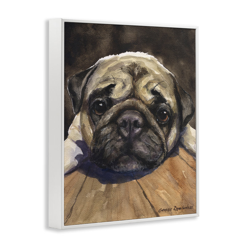 Pug Soulful Portrait, estampe numérique, conception de George Dyachenko, Encadrement giclée blanc côtier, H 14 po x l 11 po