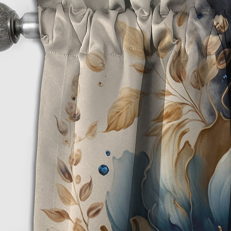 Rideau floral occultant traditionnel bleu et doré Bunch III - 1 panneau, L 52 po x L 120 po