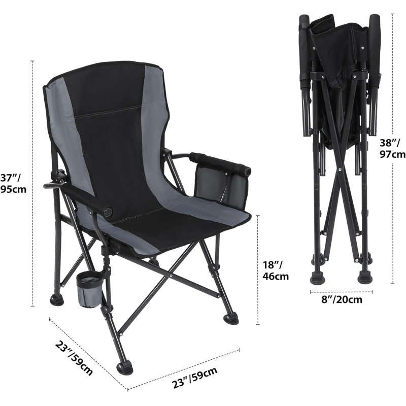 Très grand fauteuil de patio pliant avec dossier haut, porte-gobelet et poche de rangement, 1