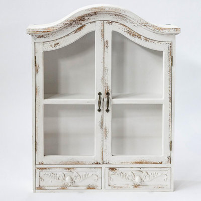 Armoire blanche rustique avec 2 tiroirs et portes en verre