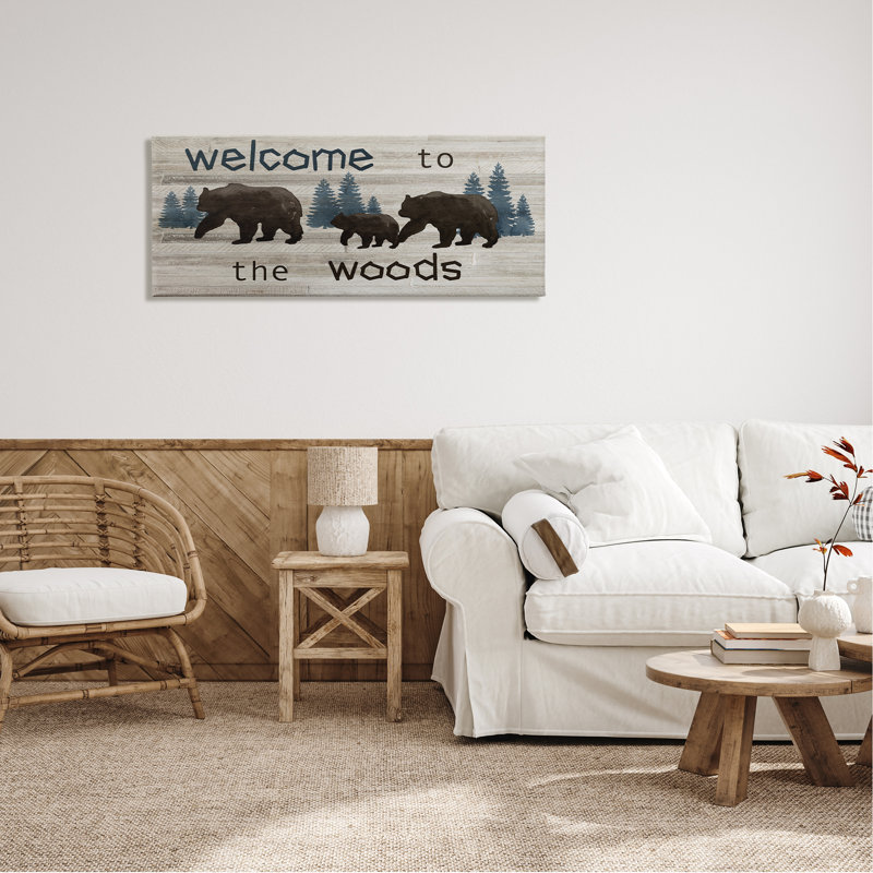 «Welcome to Wood Rustic Bears Forest Design» par Nan - impression, H 20 po x l 48 po x P 1,5 po, Toile tendue