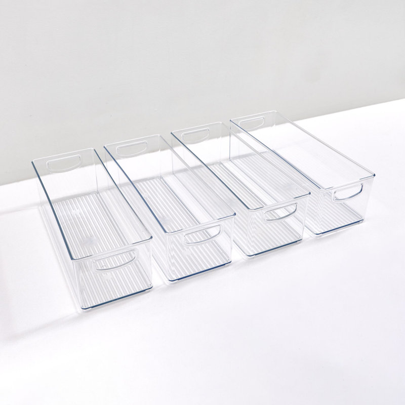 Bacs de rangement de cuisine en plastique recyclé 4 pièces avec poignées faciles à saisir iDesign, transparent