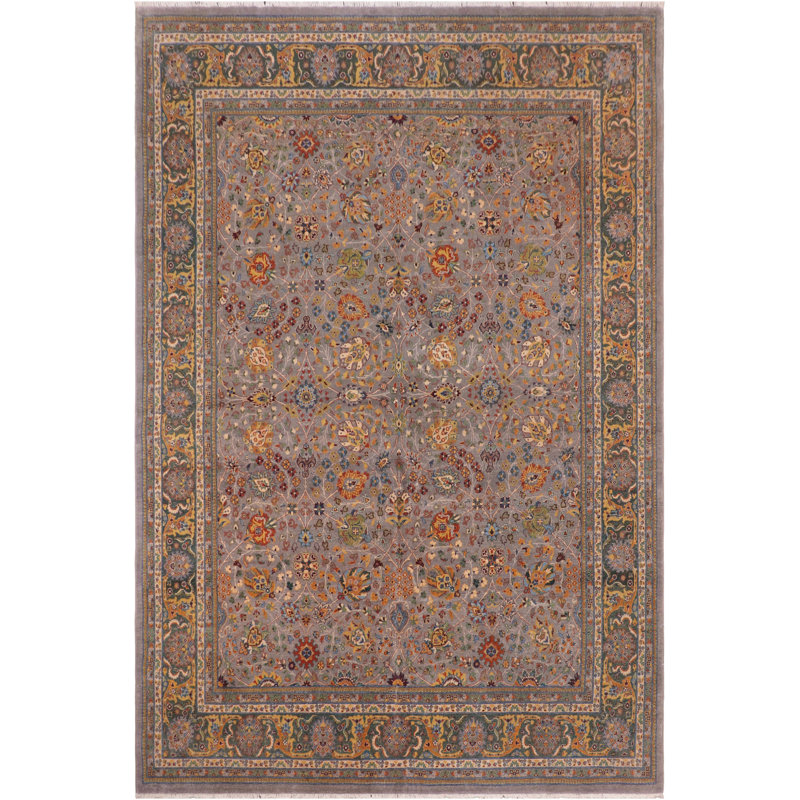Tapis oriental gris / brun en laine noué à la main 8 pi 1 po x 10 pi Abagail