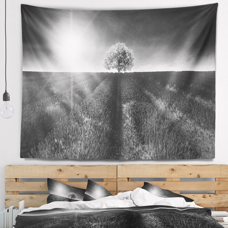 Paysage avec magnifique tapisserie champêtre noir et blanc, H 68 po x l 80 po