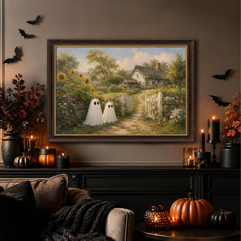Art mural sur toile, "Deux fantômes blancs à l'extérieur", H 12 po x l 18 po