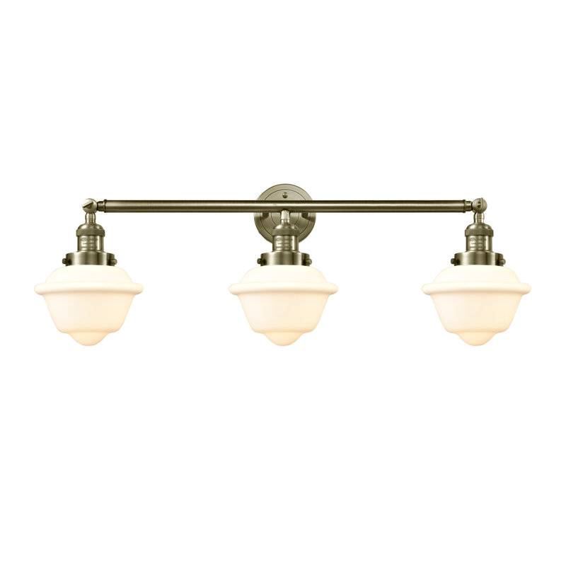 3 - Light Dimmable Vanity Light, Matte White, Antique Brass