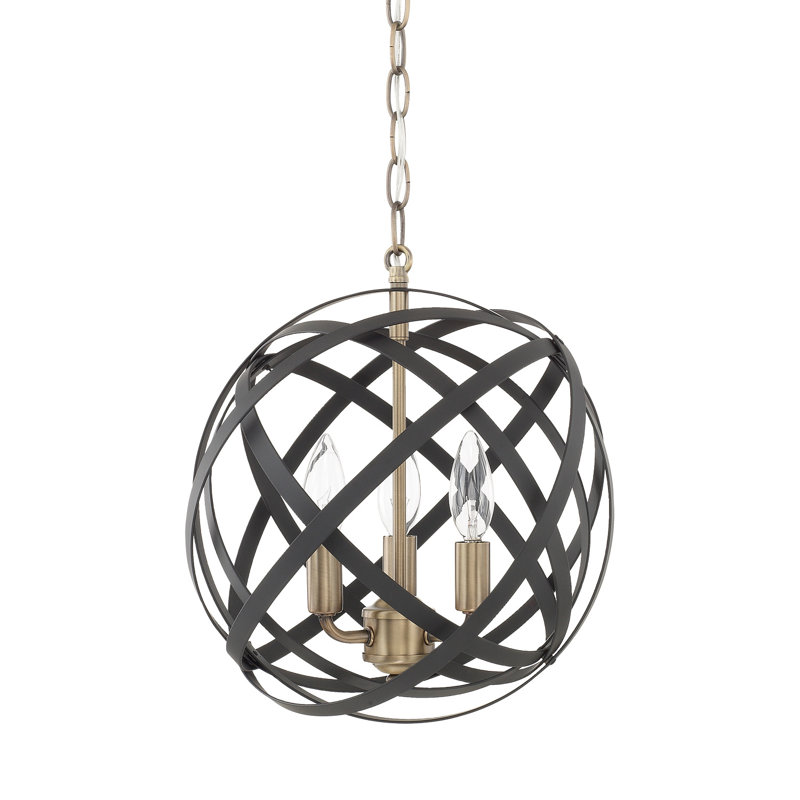 Luminaire suspendu sphère 3 lumières Axis, Laiton vieilli / noir