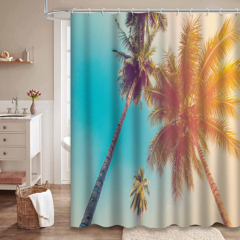 Rideau de douche avec 12 crochets Coco Palm Tree, L 72 po x l 84 po