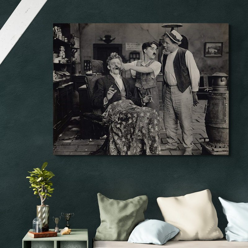 Charlie Chaplin Barbers - Movie - Wrapped Canvas Print, 81cm H x 117cm W