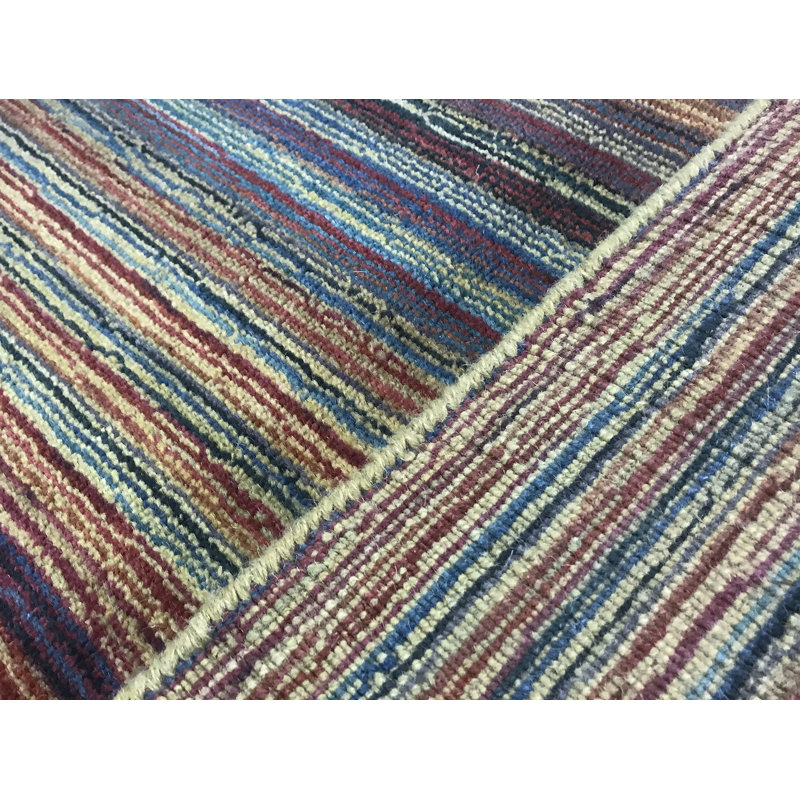 Wool Striped Area Rug in Yellow/Maroon/Green