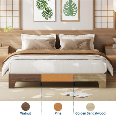 Wooden Platform Bed Frame, Minimalist Bed with Wood Slats Support, Underbed Space for Storage