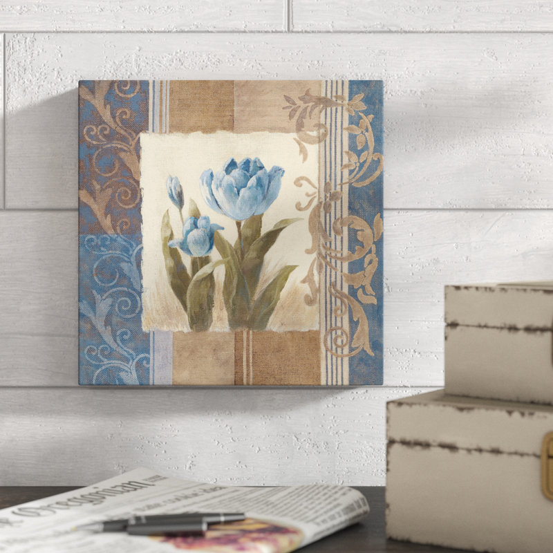 « blue tulip scroll », peinture sur toile tendue, H 10 po x l 10 po x P 1,5 po