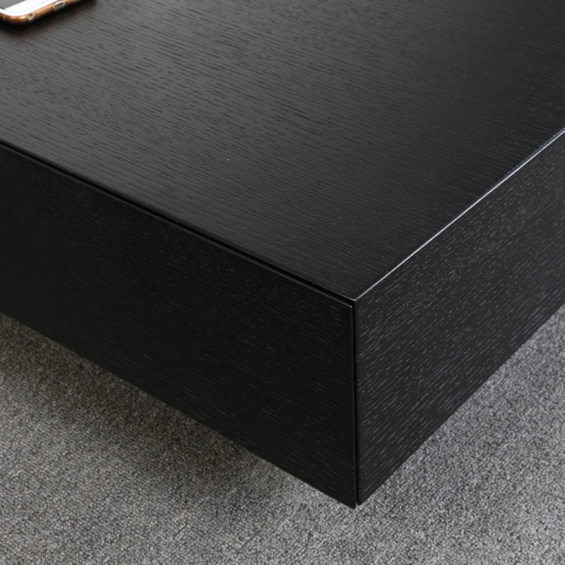  Fully Assembled 2-Drawer Square Coffee Table, Black, 13.78" H x 35.43" L x 35.43" W