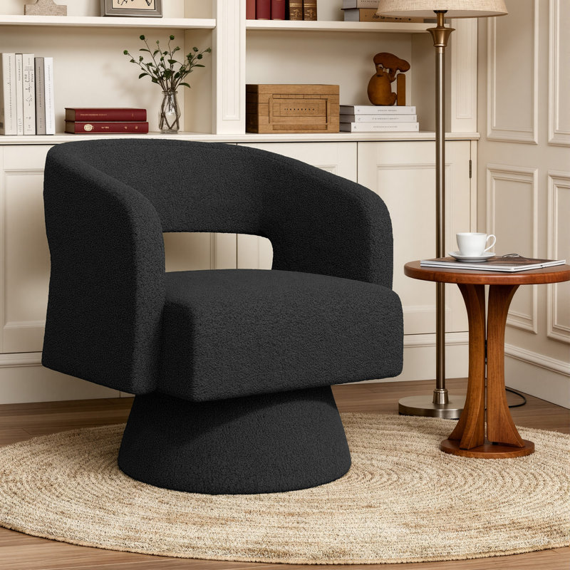 Fauteuil d'appoint pivotant en tonneau avec base pivotante à 360 ° Teddy Teddy, chaise longue moderne pour le salon ou la chambre à coucher