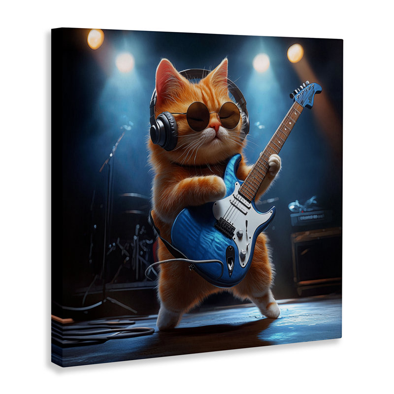 Chat, guitare, dans la bande, par Jim Baldwin, H 36 po x l 36 po