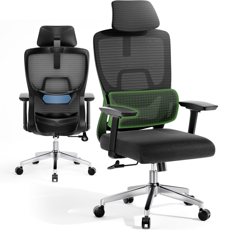 Mersed Office Chair Ergonomic Office Chair with Adaptive Lumbar Support, Mesh Computer Desk Chair with High Back, Adjustable Headrest&Tilt Function, Rolling Work Swivel Task Chairs with Wheel 3D Armrests