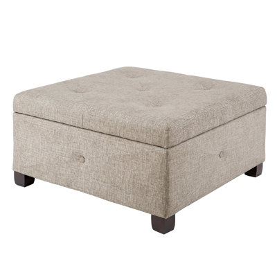 Elegant Sand Colored With Solid Wood Leg Assembly Upholstered Sand Storage - Spacious Interior And Soft Lid