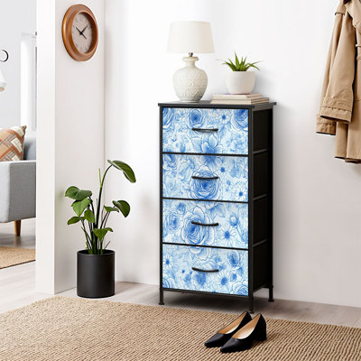 4 Drawer Dresser for Bedroom, Narrow Chest of Drawers, Wooden Top and Study Iron Frame 18"x37.5"-(WxH)