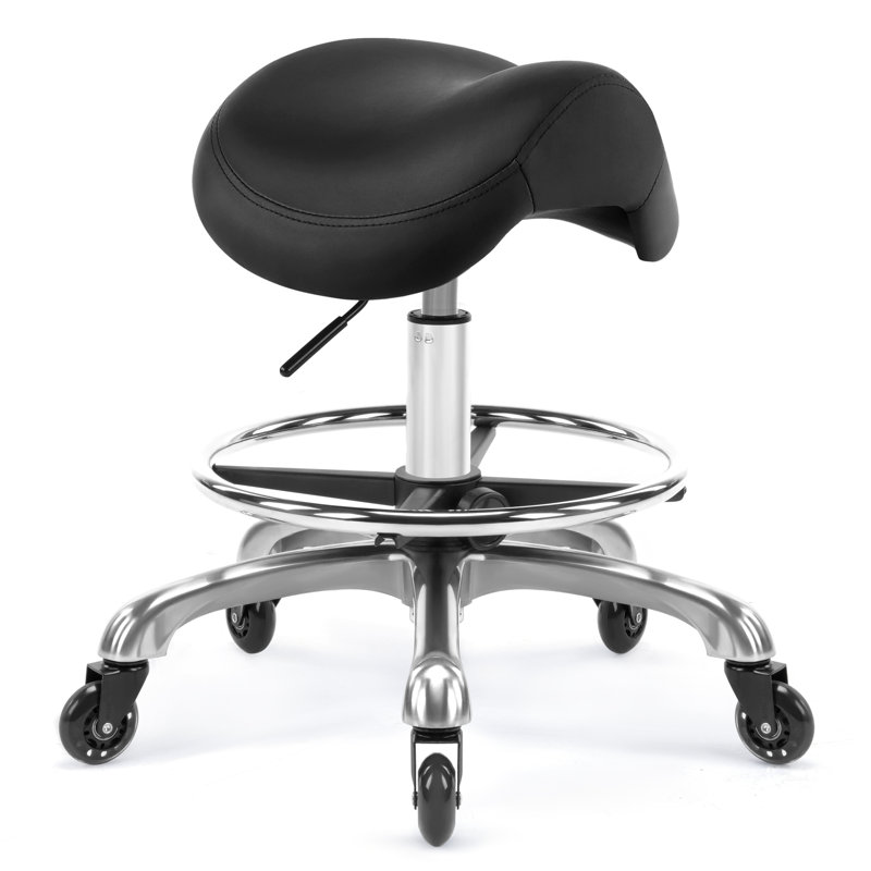  Tabouret à roulettes ergonomique pivotant avec anneau repose-pieds pour Hygienic Spa Spa Home and Office, Haku 506F (version de base + repose-pieds, noir)