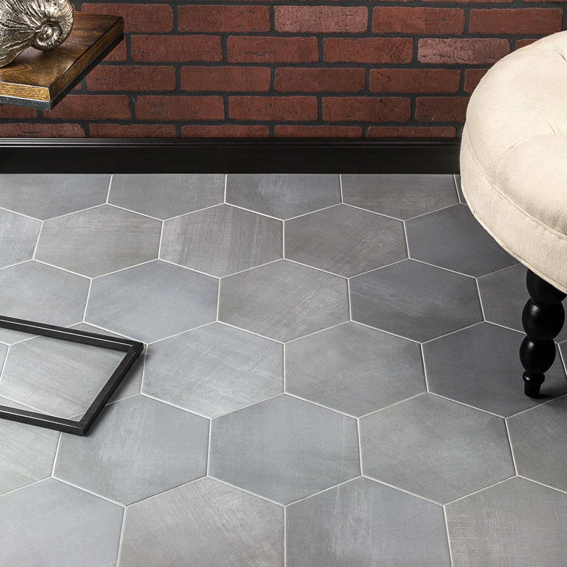 Paige 10" Hexagon Matte Cement Look Porcelain Tile, Grigio