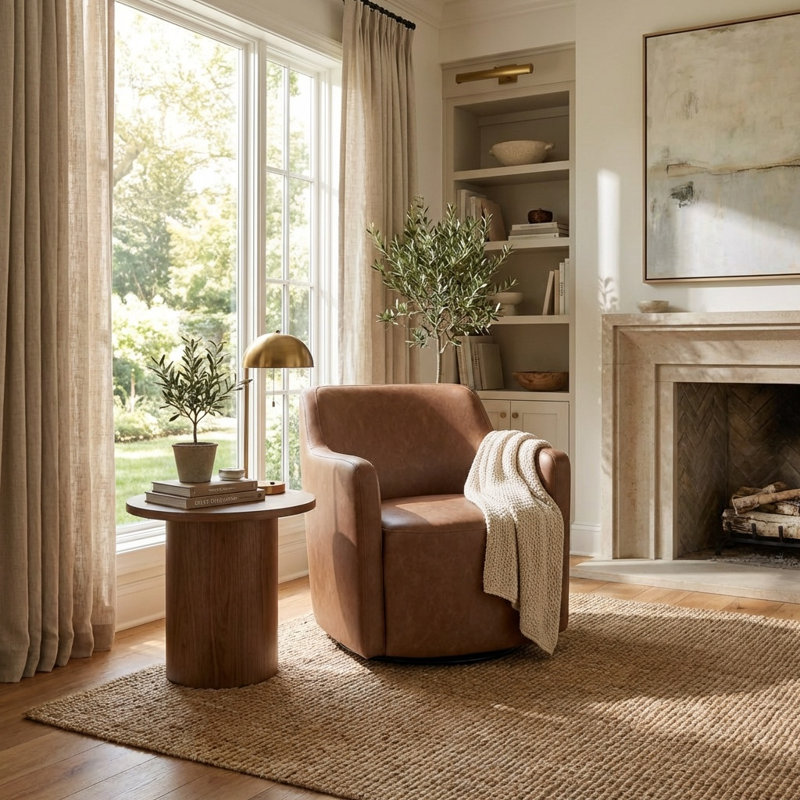 Fauteuil d'appoint pivotant rembourré Homepop - Similicuir cognac, Brun