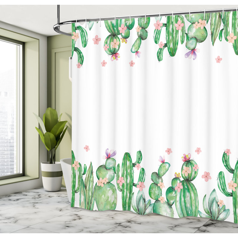 Ensemble de rideau de douche et de crochets en cactus, H 69 po x l 105 po