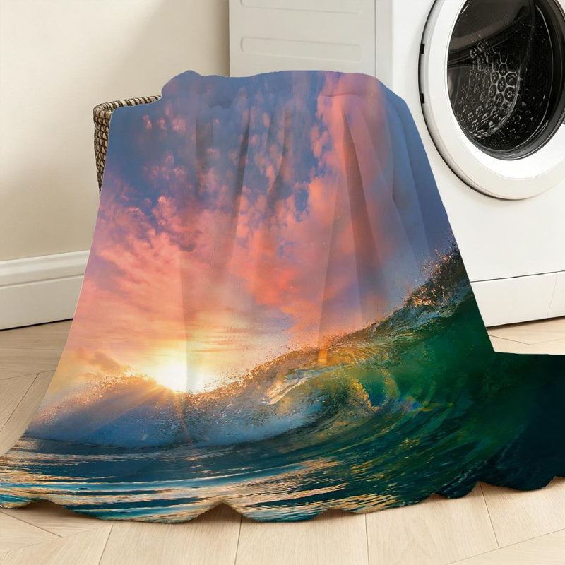 Jeté transparent en flanelle molletonnée très douce, magnifique imprimé face à l'océan, Jeté 40 po x 50 po