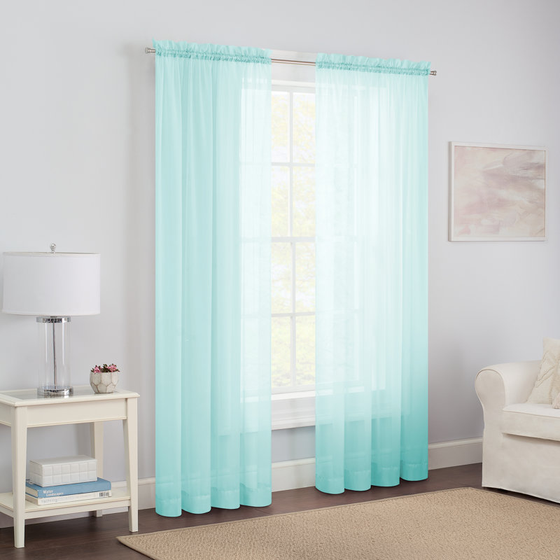 Kober Sheer Curtain Panel Pair, Turquoise, 59"W x 95"L