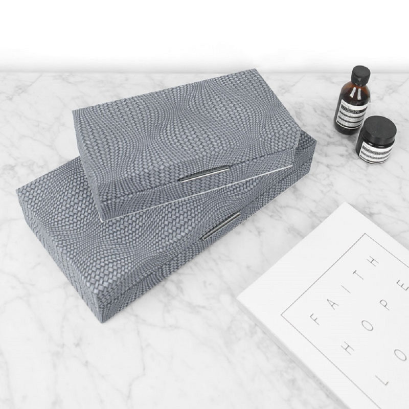 Boîte à bijoux en faux cuir tissé, Gris-Grand