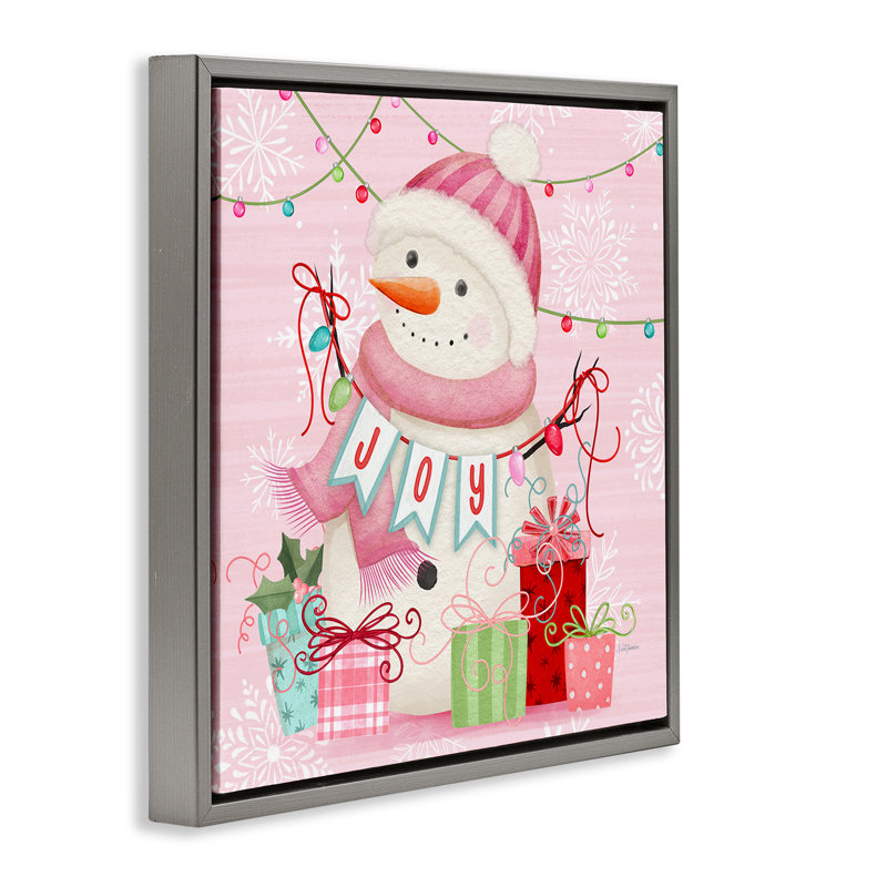 Cadre flottant rose bonhomme de neige, conception par Nicole Tamarin, H 18 po x l 18 po, Cadre flottant gris lustré
