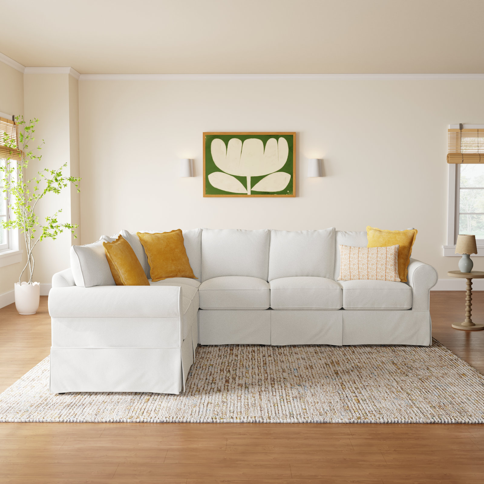 Amari Upholstered L-Sectional, Classic Bleach White Twill, Left Hand Facing