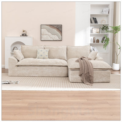 Shaped Modular Couch, Cloud Boneless Sofa with Deep Seats and High Back, Upholstered in Soft Chenille Fabric